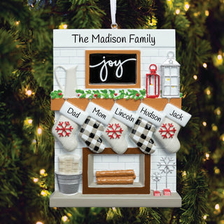 Fireplace Mantel Family of 5 Personalized Ornament