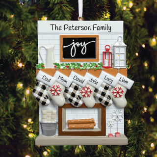 Fireplace Mantel Family of 6 Personalized Ornament