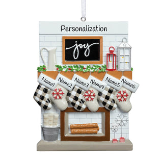 Fireplace Mantel Family of 6 Personalized Ornament