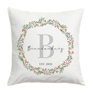 Red Berry Wreath Personalized 17" Throw Pillow