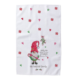 Candy Cane Wishes Gnome Personalized Waffle Tea Towel