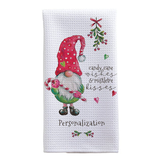 Candy Cane Wishes Gnome Personalized Waffle Tea Towel
