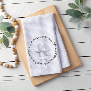 Vine Wreath Personalized Waffle Tea Towel