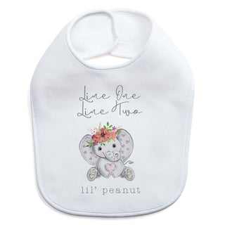 Lil' Peanut Elephant with Pink Floral Crown Baby Bib