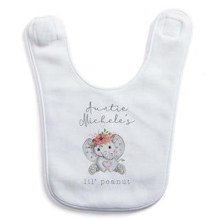 Lil' Peanut Elephant with Pink Floral Crown Baby Bib
