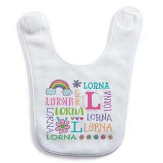 Rainbow Design Personalized White Fleece Baby Bib
