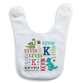 Dinosaur Design Personalized White Fleece Baby Bib