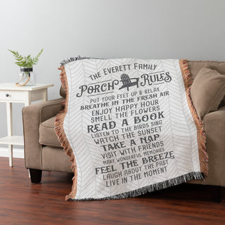 Rules of the Porch Personalized Fringe Throw Blanket