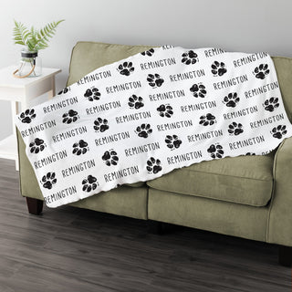 Black Paw Print Pattern Personalized Fuzzy Throw Blanket