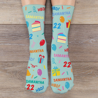 Colorful Birthday Icons Personalized Adult Crew Socks