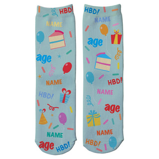 Colorful Birthday Icons Personalized Adult Crew Socks