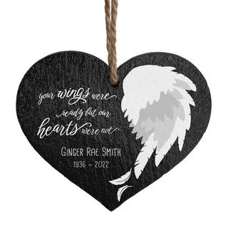 Wing Memorial Personalized 5" Hanging Slate Heart