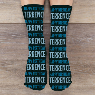 Happy Birthday Personalized Blue Adult Crew Socks