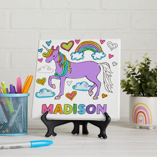 Color your own valentines day unicorn canvas with name 