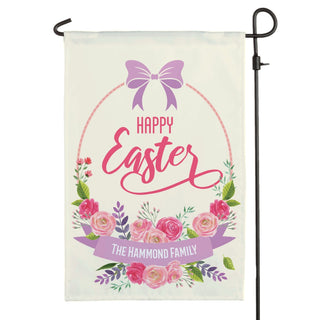 Happy Easter Floral Wreath Personalized Garden Flag