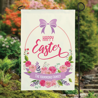 Happy Easter Floral Wreath Personalized Garden Flag