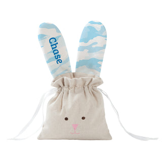 Blue Camo Pattern Personalized Bunny Ear Drawstring Bag