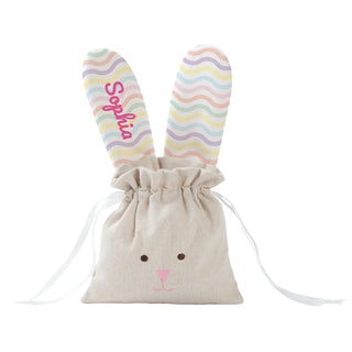 Pastel Wave Pattern Personalized Bunny Ear Drawstring Bag