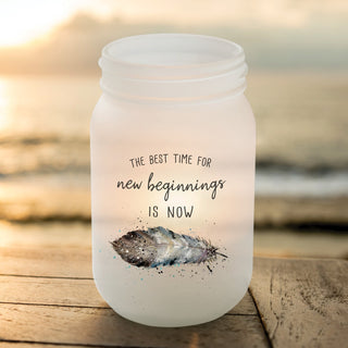 New Beginnings Frosted Mason Jar Votive Holder