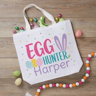 Egg Hunter Personalized Purple Name White Tote
