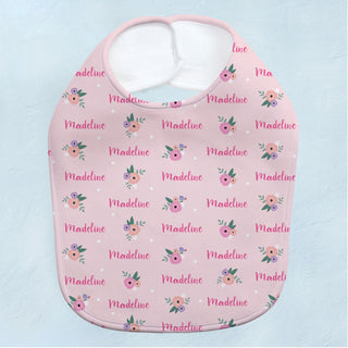 Pink Personalized Flower Pattern Bib