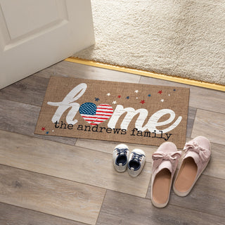 Patriotic home doormat with family name