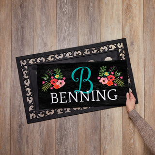Floral Initial and Name Ð 12x27 Inch Entry Mat