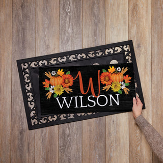 Fall Floral Name & Initial - Ð 12x27 Inch Entry Mat