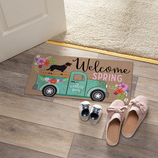 Welcome spring truck doormat with family name