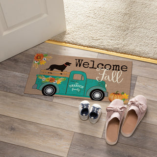 Welcome teal truck doormat with family name 