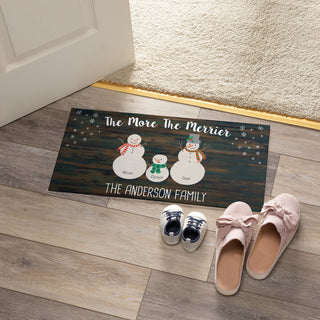 The more the merrier snow family doormat with family names
