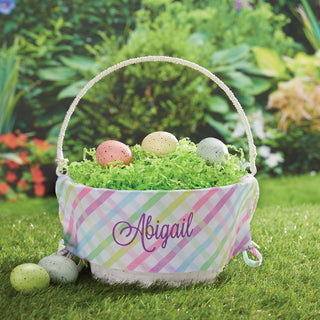 Multi-Color Gingham With Purple Name Easter Basket