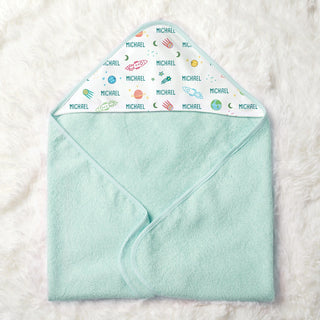 Space Theme Personalized Mint Green Hooded Baby Towel