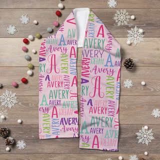 Name pattern fleece scarf