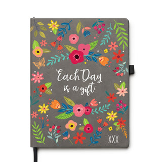 Each Day is a Gift Floral Personalized Iron Gray Leatherette Journal