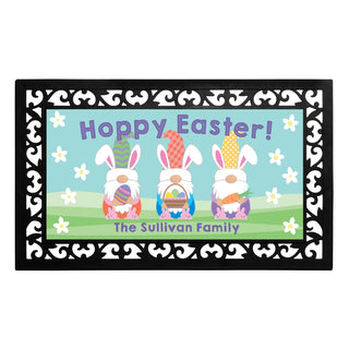 Hoppy Easter Bunny Gnomes Ð 12x27 Inch Entry Mat  with Rubber Frame