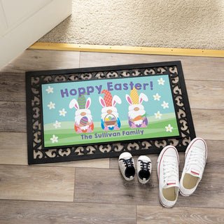 Hoppy easter bunny gnomes doormat with family name