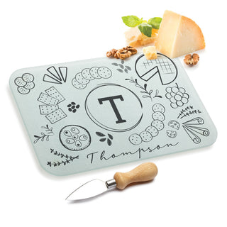 More cheese please glass cutting board with initial