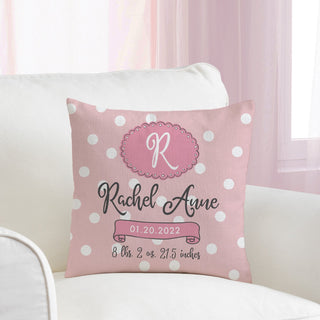 Newborn baby detail throw pillow with name