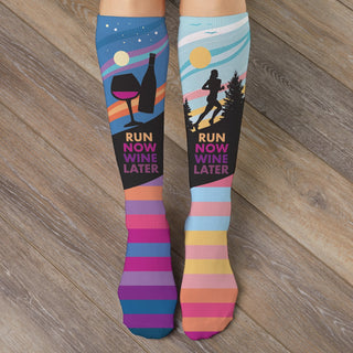 Run now wine later adult tube socks with a name 