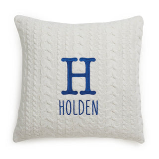 Initial Print Name Navy Embroidered Ivory Cable Knit 17" Throw Pillow
