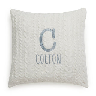 Initial Print Name Gray Embroidered Ivory Cable Knit 17" Throw Pillow