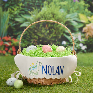 Dinosaur embroidered scalloped hem easter basket 