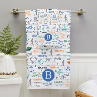 Boy's Personalized Fun Icons Hand Towel