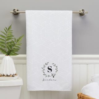 Floral wreath bath towel with initial and name 