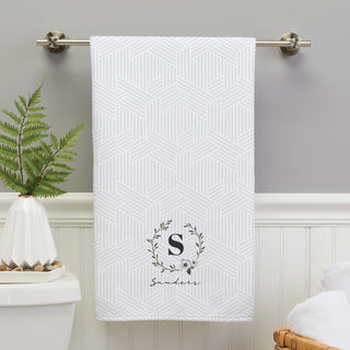 Floral wreath bath towel with initial and name 