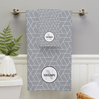 Modern Geometric Pattern Personalized Gray Bath Towel