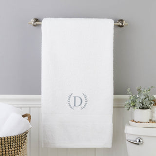 Gray Laurel Wreath Embroidered Large White Bath Towel