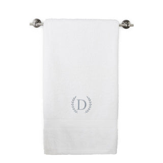 Gray Laurel Wreath Embroidered Large White Bath Towel