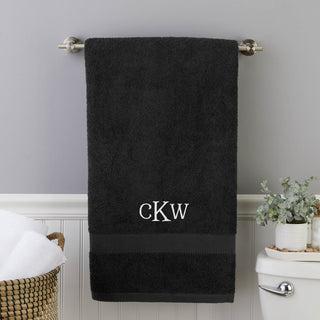 White Monogram Embroidered Large Black Bath Towel